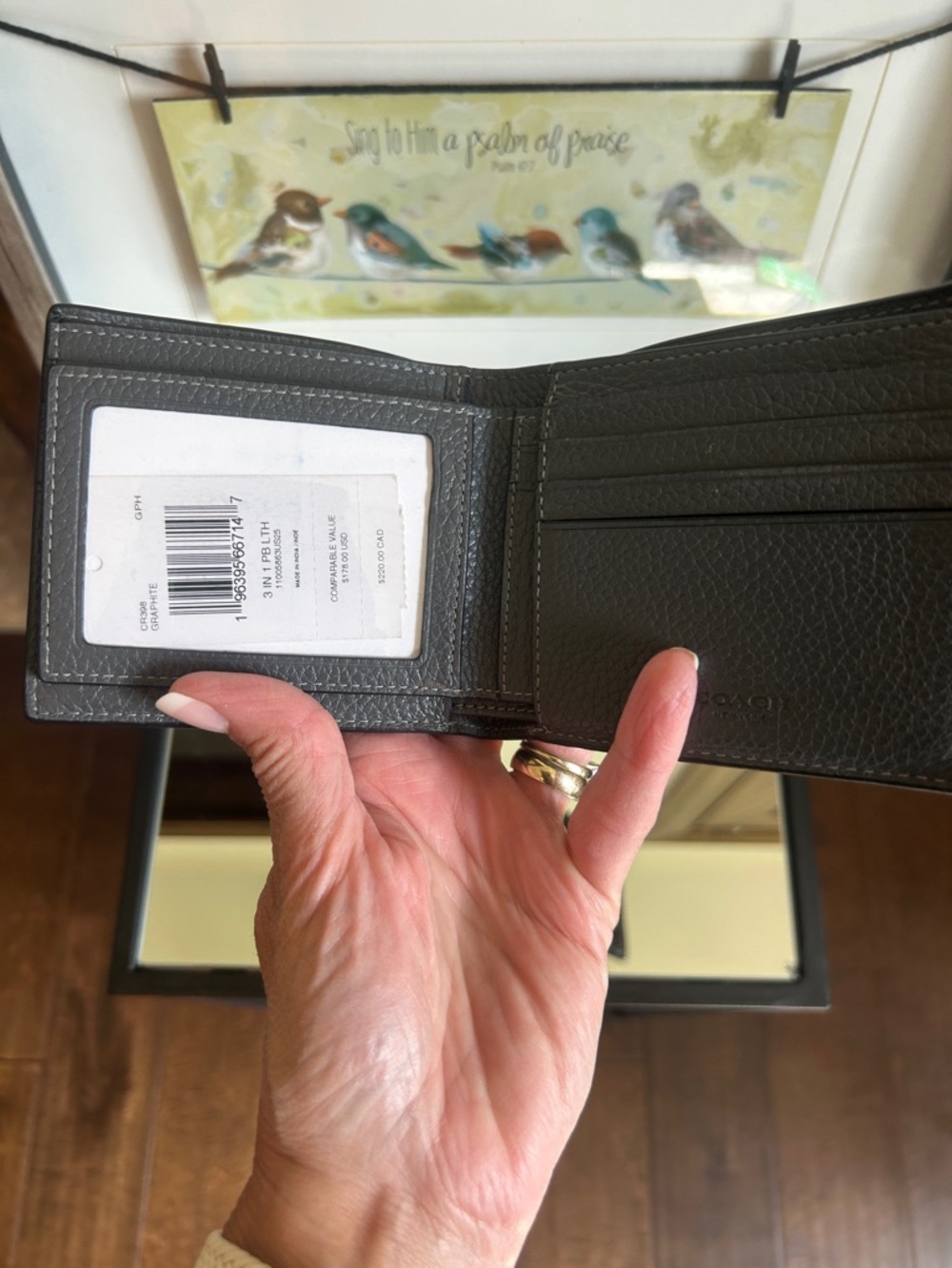 Coach Men's Dark Gray Pebbled Leather Money Clip Wallet - Picture 7 of 14